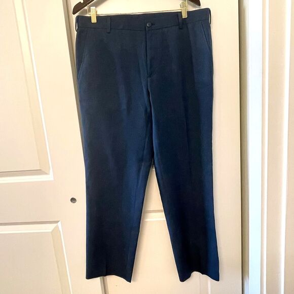 Van Heusen Traveler Men's Blue Dress Flat Front Straight Trousers Pant Size 34 - Picture 2 of 10